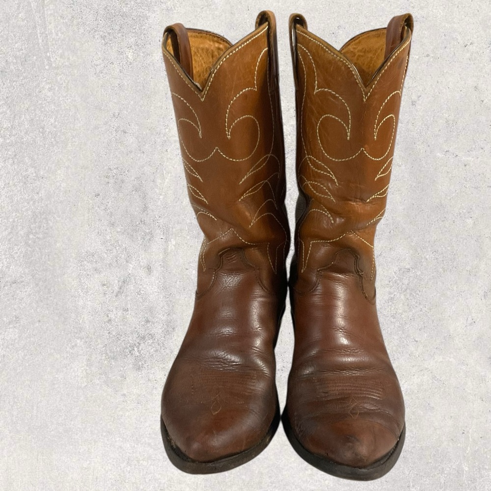 Hyer Boots Vintage Classic Brown Leather Cowboy Boots Men's Size 10.5C